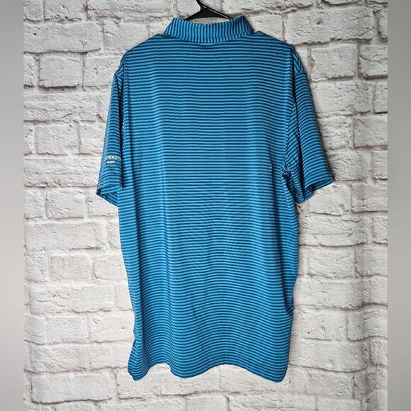 Men's Peter Millar Size Large Short Sleeve Polo Shirt Striped Blue - Picture 2 of 7